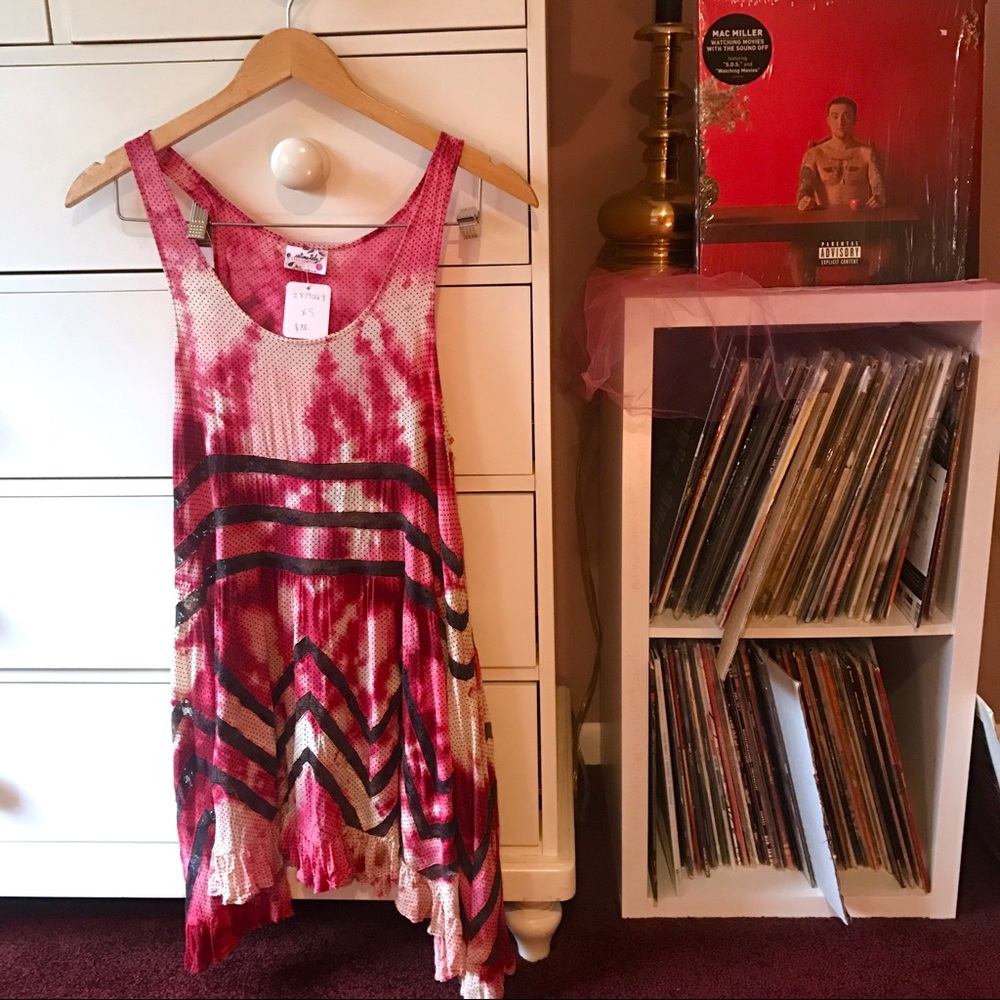 FP x DP Custom NWT Slip Free People New Voile Trapeze Dress Tie Dye Red Rare XS